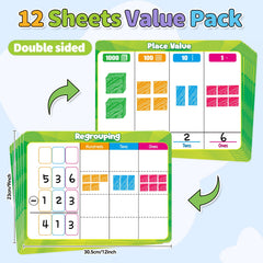 PraxiKidy base-ten regrouping dry-erase board helps students visualize regrouping.