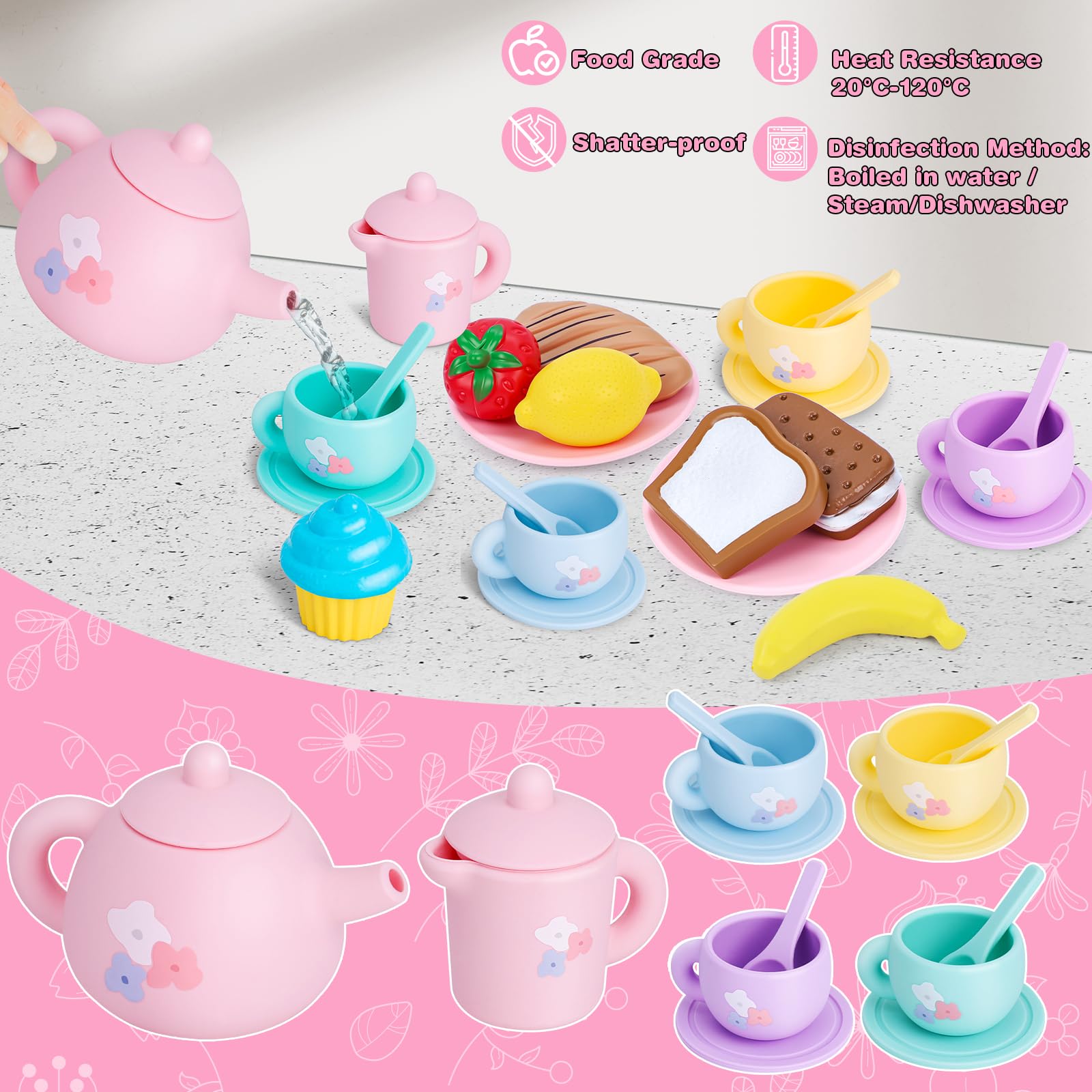 PRE-WORLD silicone tea set cookie basket promotes snack-time role play