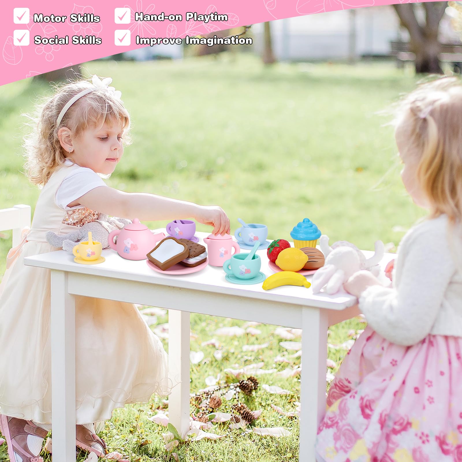 PRE-WORLD silicone tea set fruit play pieces boost storytelling play