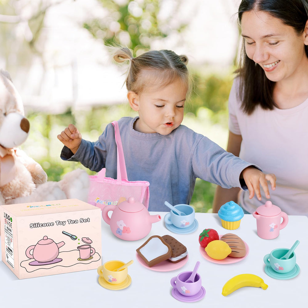PRE-WORLD silicone tea set storage bag closeup shows organized, durable design