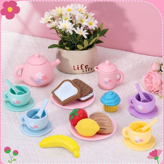 PRE-WORLD silicone tea set teacups collection encouraging sharing and social play