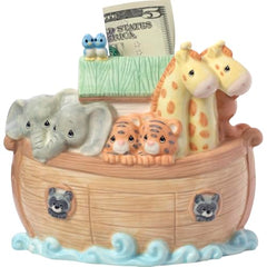 Precious Moments Noah's Ark porcelain coins slot shows secure first-coin storage