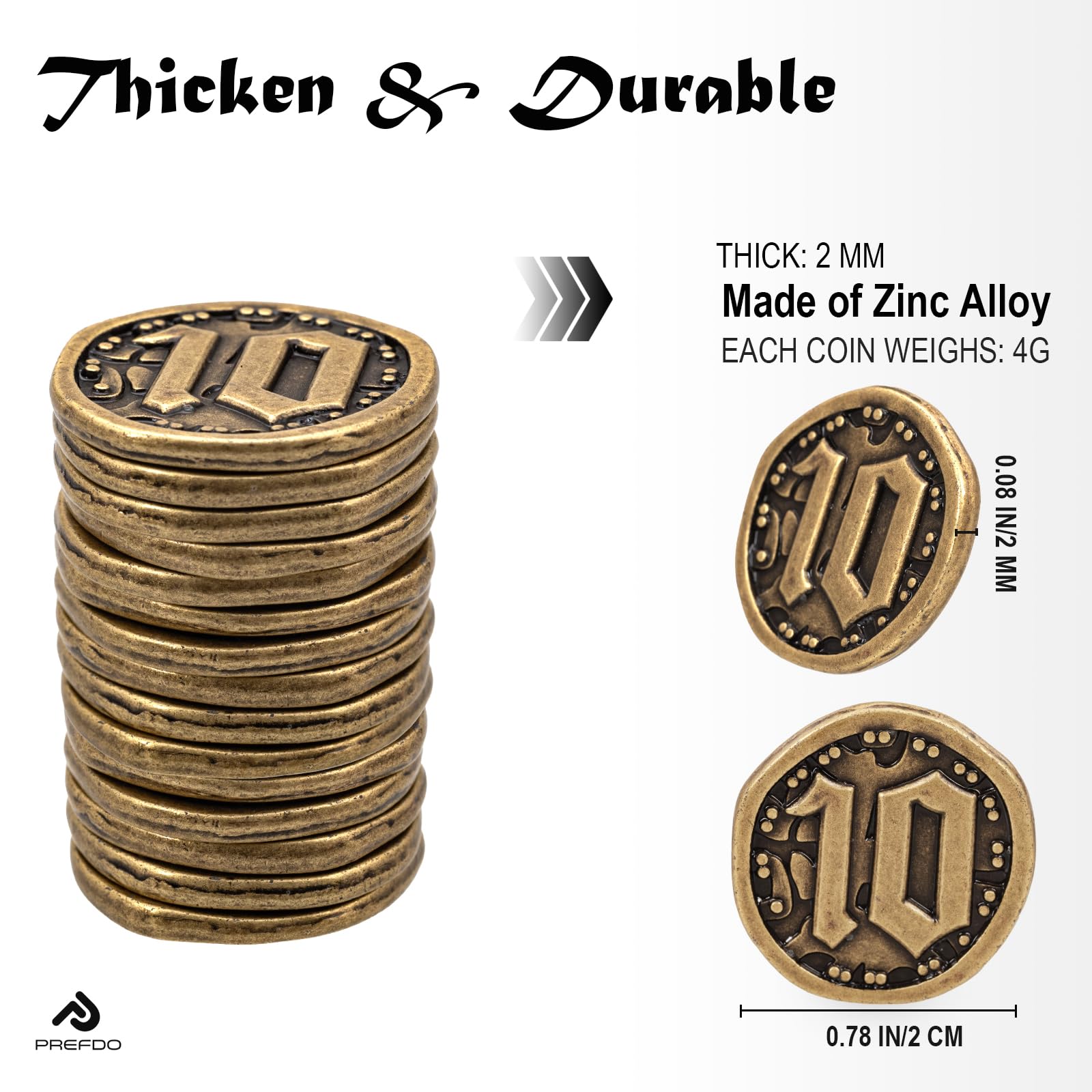 Prefdo bronze coin with 2 mm thickness and 2 cm diameter for immersive currency.