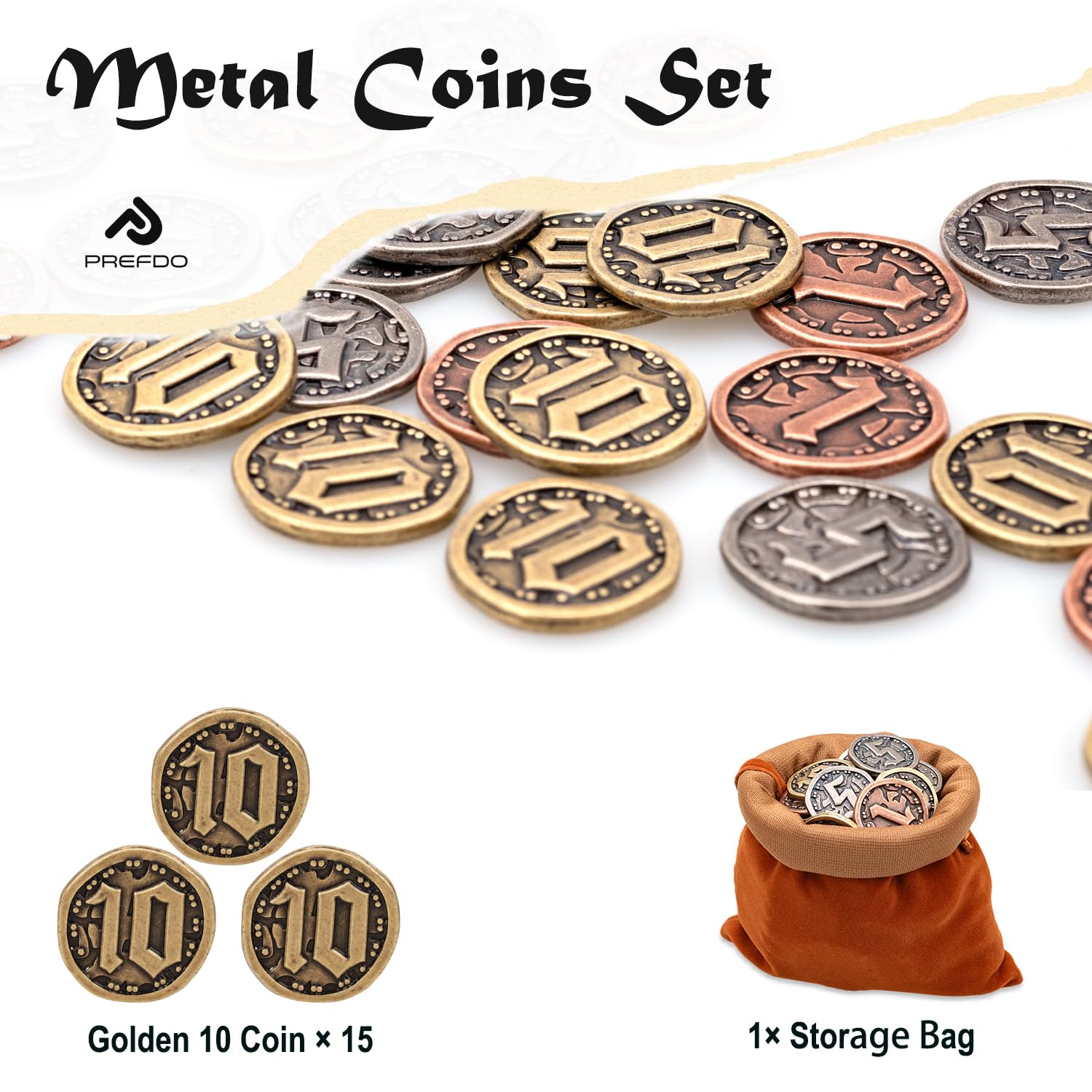 Close-up of Prefdo bronze coin weight, highlighting 4 g feel during play.