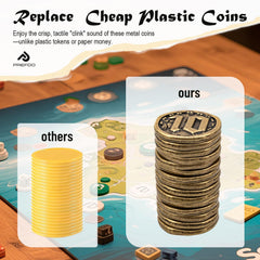 Treasure-hunt scenario using Prefdo bronze coins as loot in a tabletop game.
