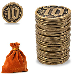Prefdo bronze value-10 coin in close-up showing a sturdy board game metal token.