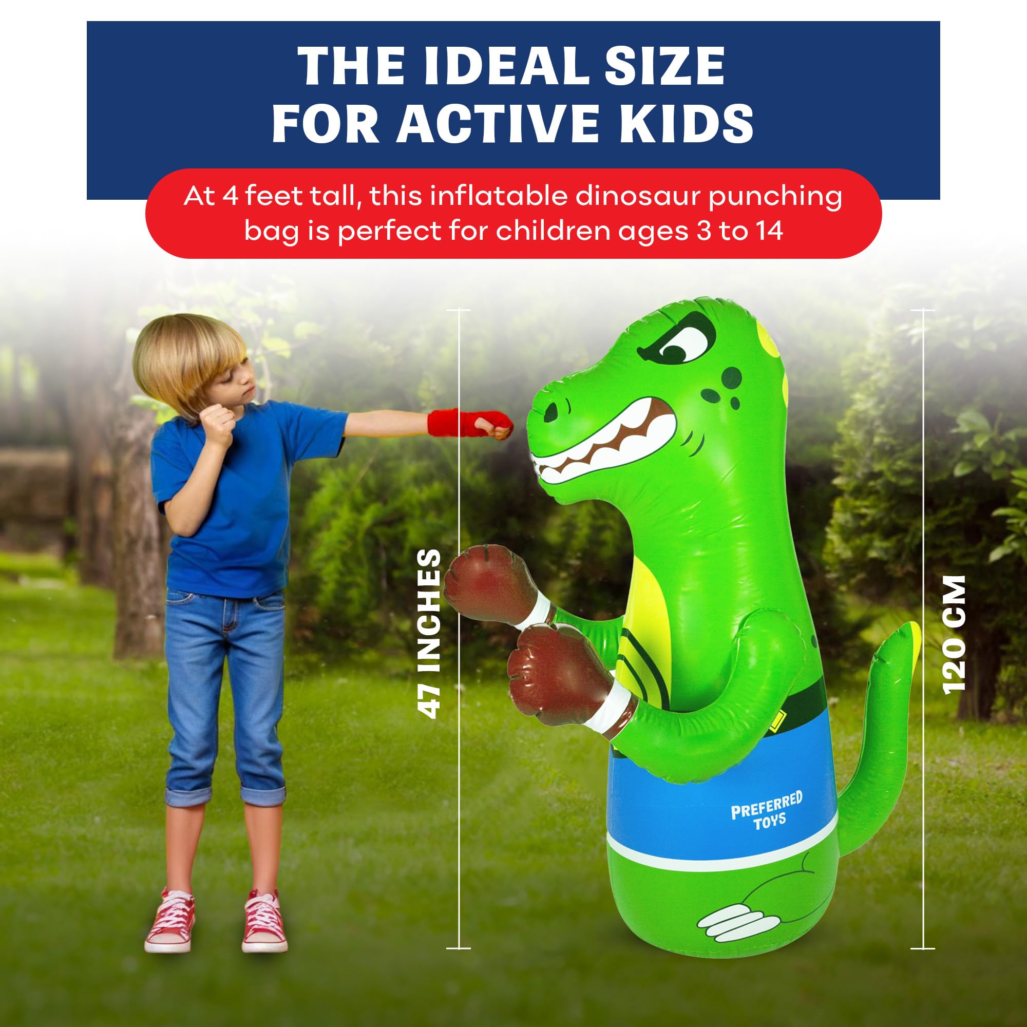 Preferred Toys base-filled stability supports energetic punches during play