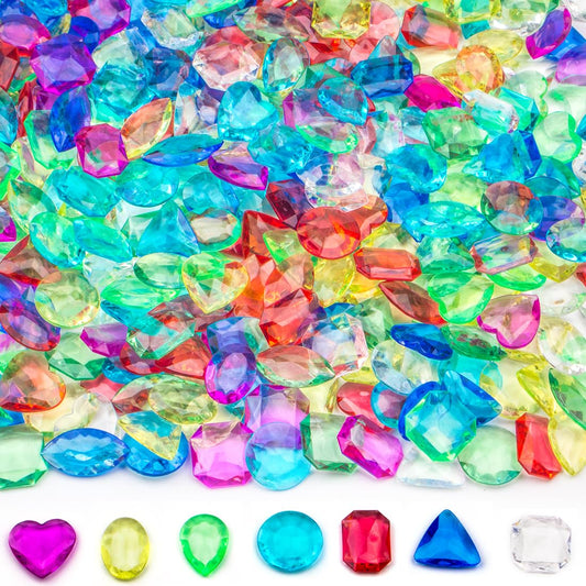 Prehalpty gemstones close-up showing eight shapes and bright colors for treasure hunts