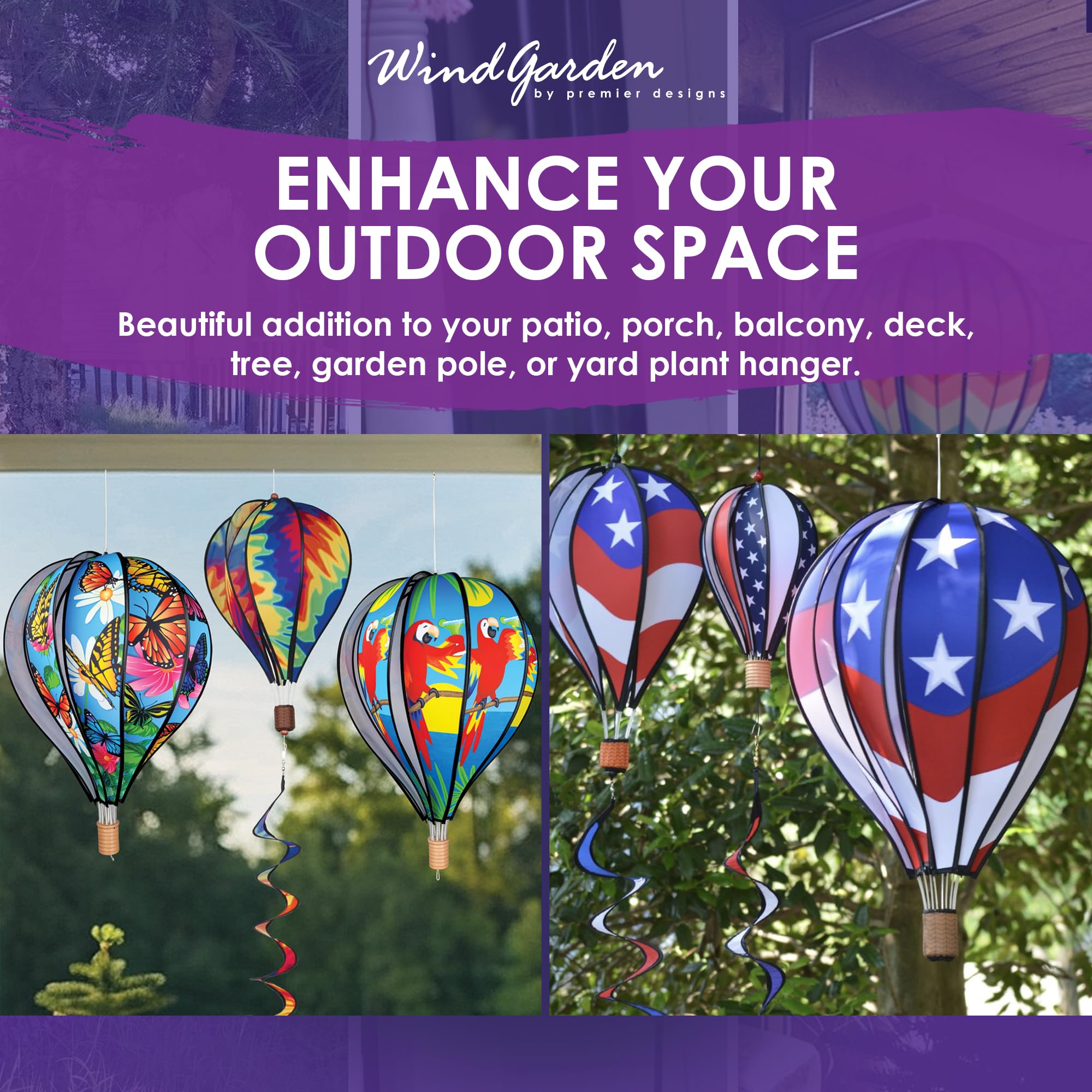 Premier Kites yard decor shows dynamic movement and color in breeze.