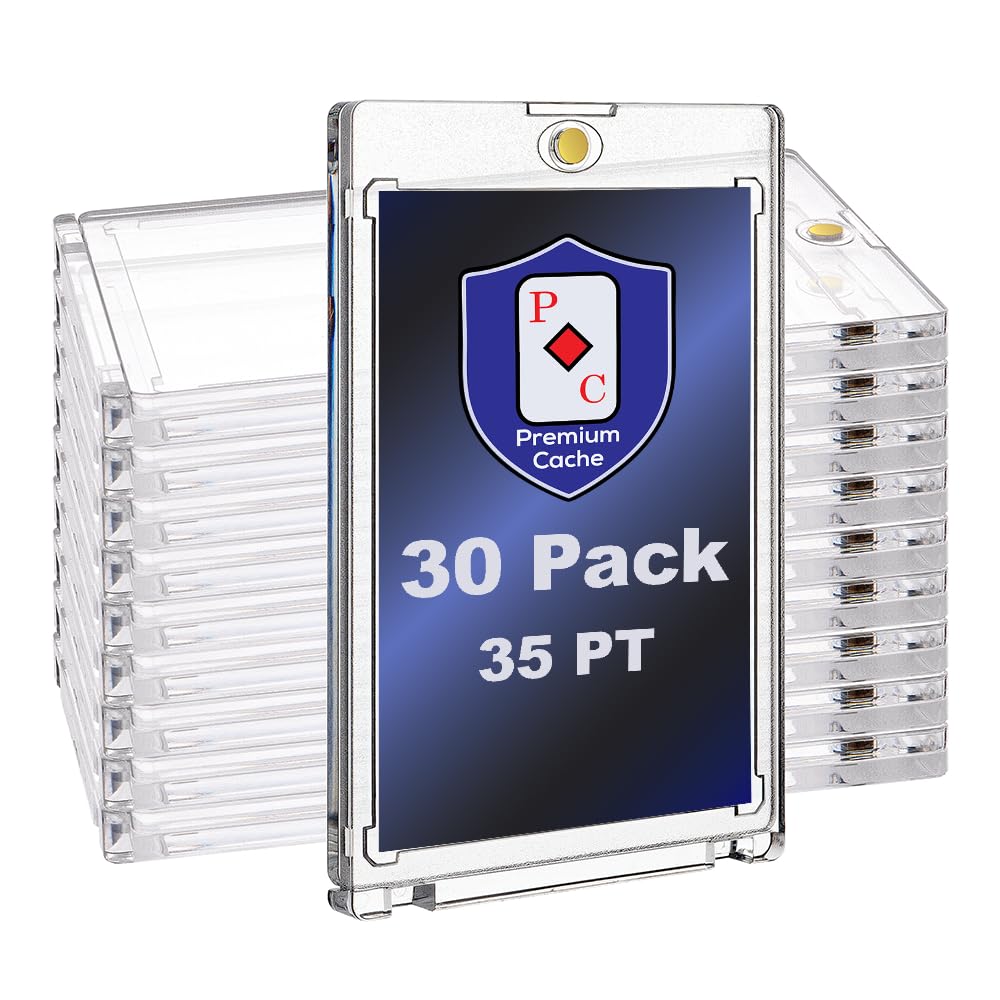 Premium Cache 35pt magnetic card holder front view highlights crystal-clear display for easy viewing
