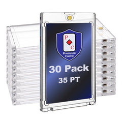 Premium Cache 35pt magnetic card holder front view highlights crystal-clear display for easy viewing