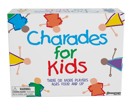Pressman Charades for Kids cards with pictures support non-readers and early vocabulary.