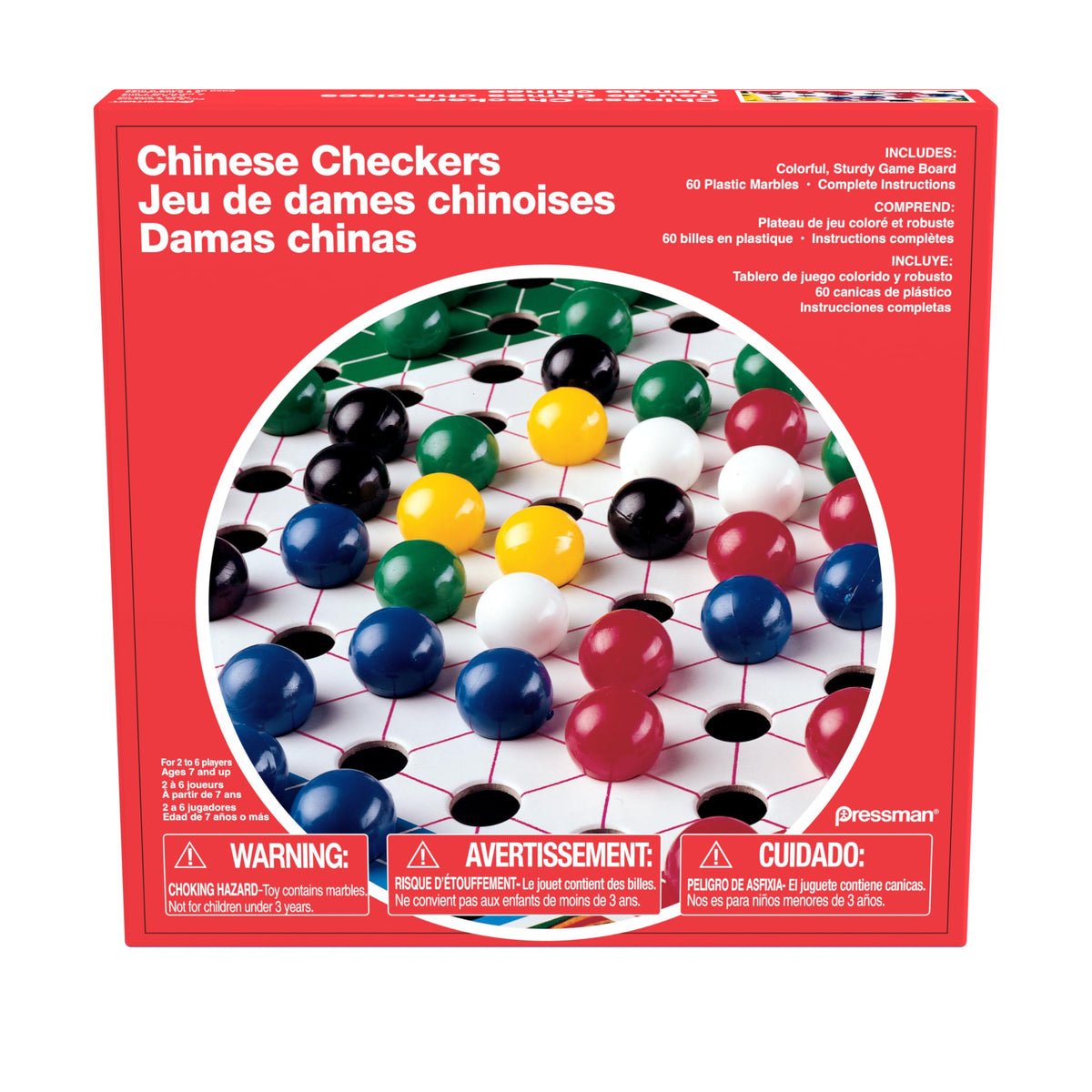 Pressman Chinese Checkers board with marbles ready for family game night