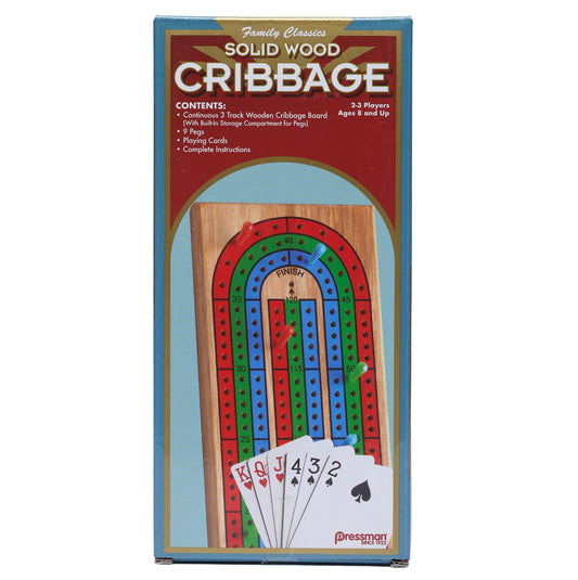 Pressman cribbage board wooden 3-track surface for classic gameplay