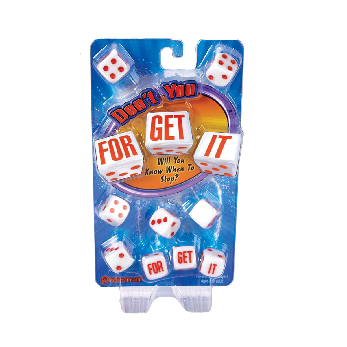 Pressman Don't You Forget It dice on table for fast-paced family rounds
