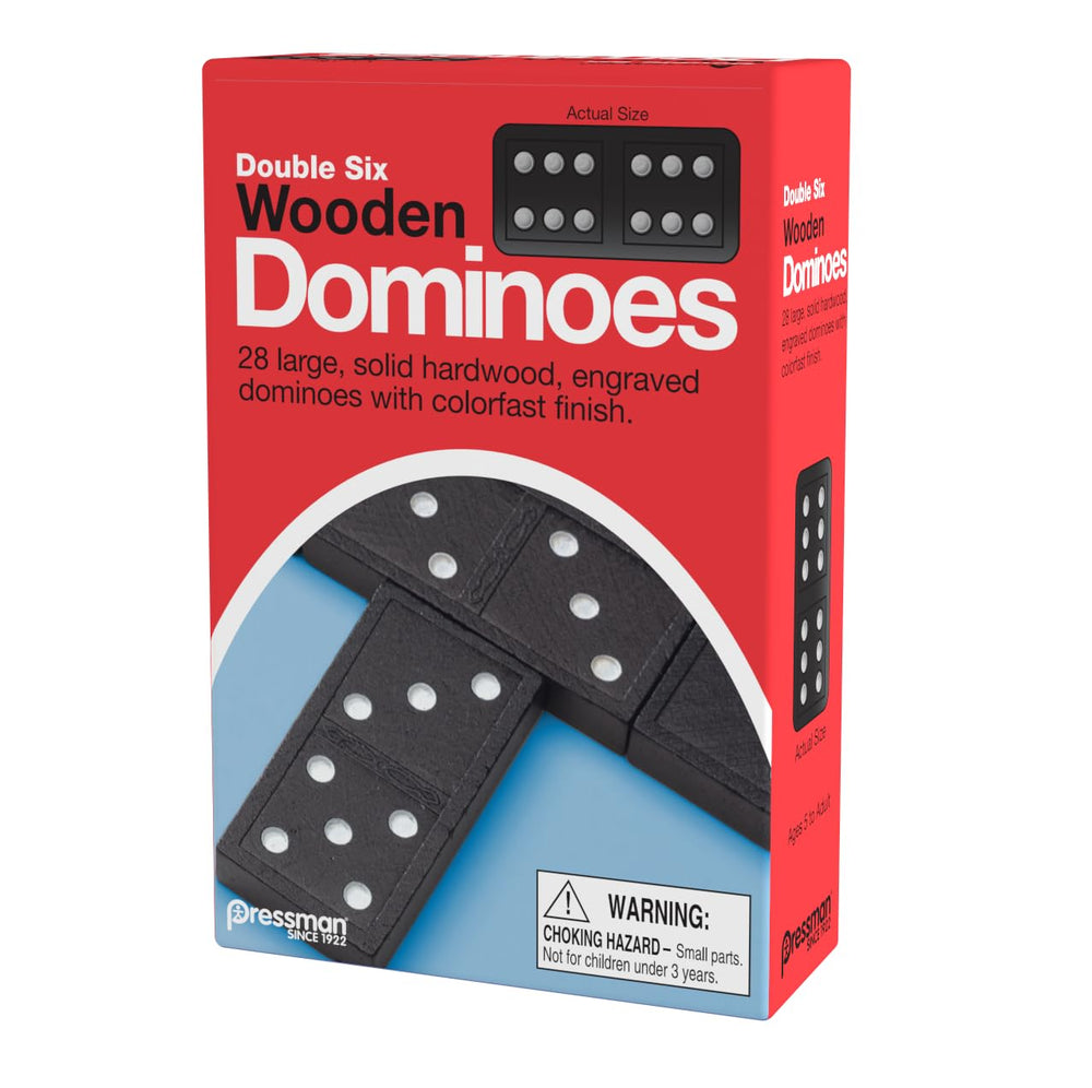 Pressman Double Six wooden dominoes used in classroom activity and learning.