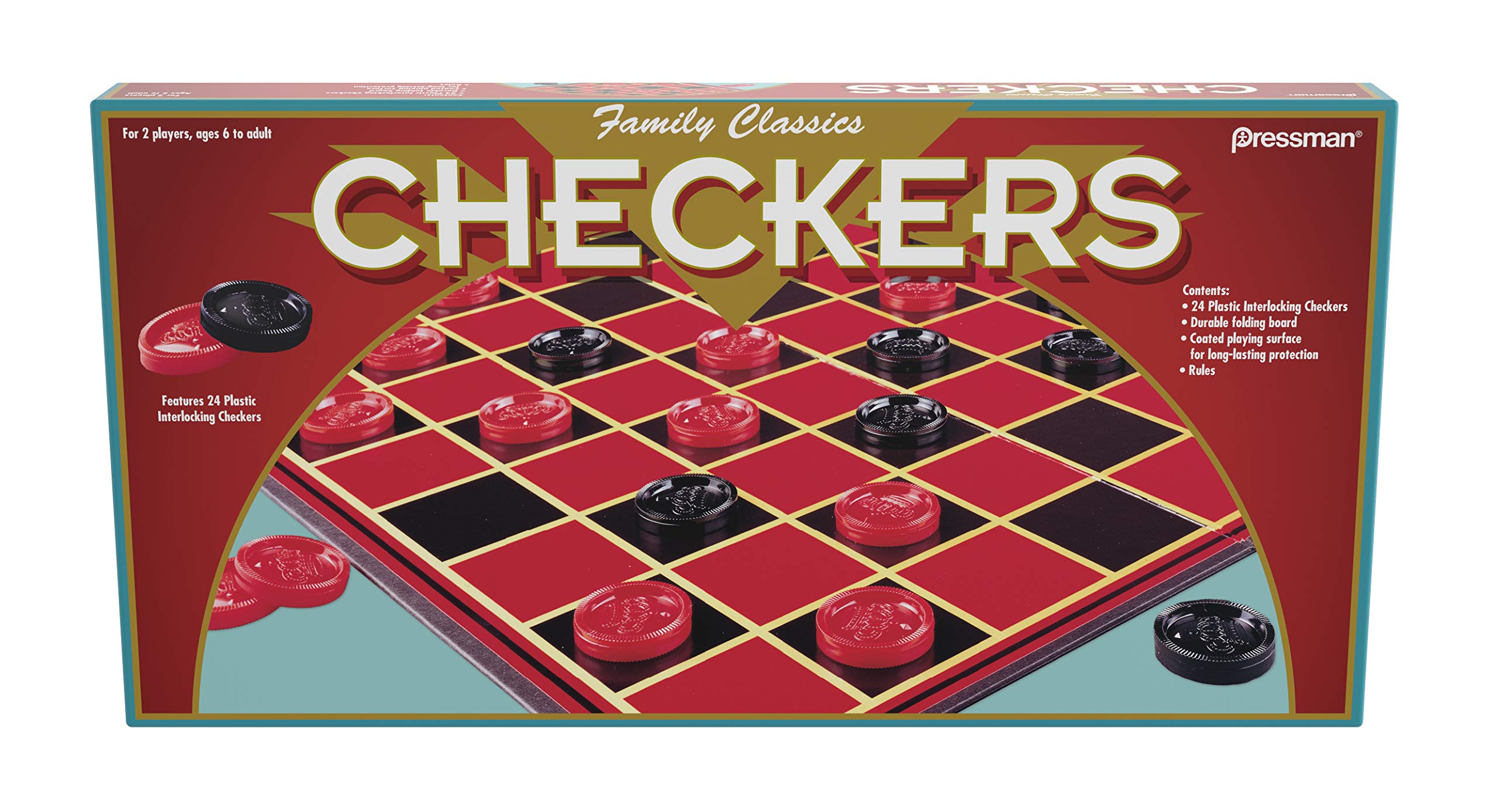 Pressman Family Classics Checkers folding board for easy storage and setup.