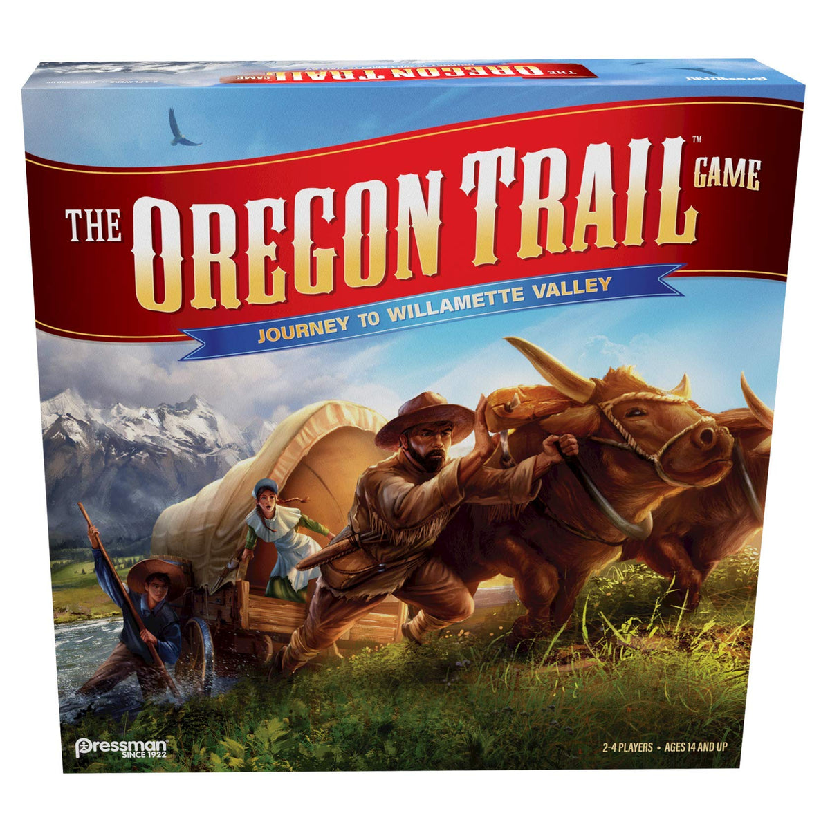Pressman Oregon Trail game box front showing classic setup for family game night.