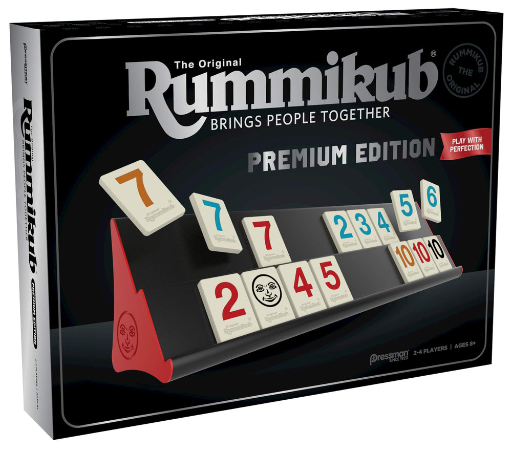 Pressman Rummikub Premium Edition game setup shows tidy, ready-to-play area.