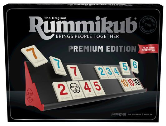 Pressman Rummikub Premium Edition tiles with engraved faces for durable, clear gameplay.