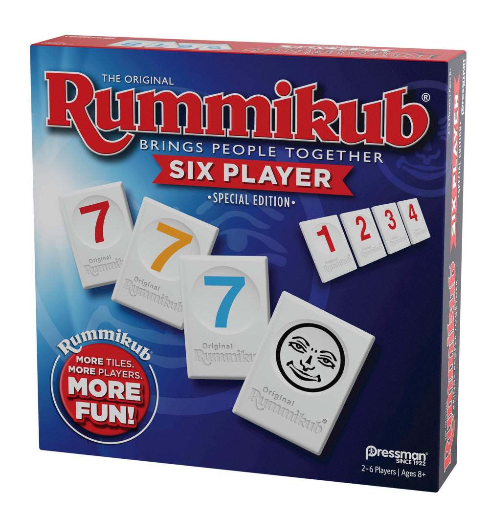 Pressman Rummikub Six Player Edition setup supports 2–6 players