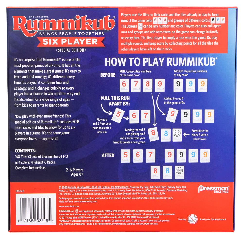 Pressman Rummikub Six Player Edition on table promotes social gameplay