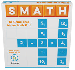 Pressman Smath game board with number tiles for family-friendly math practice.