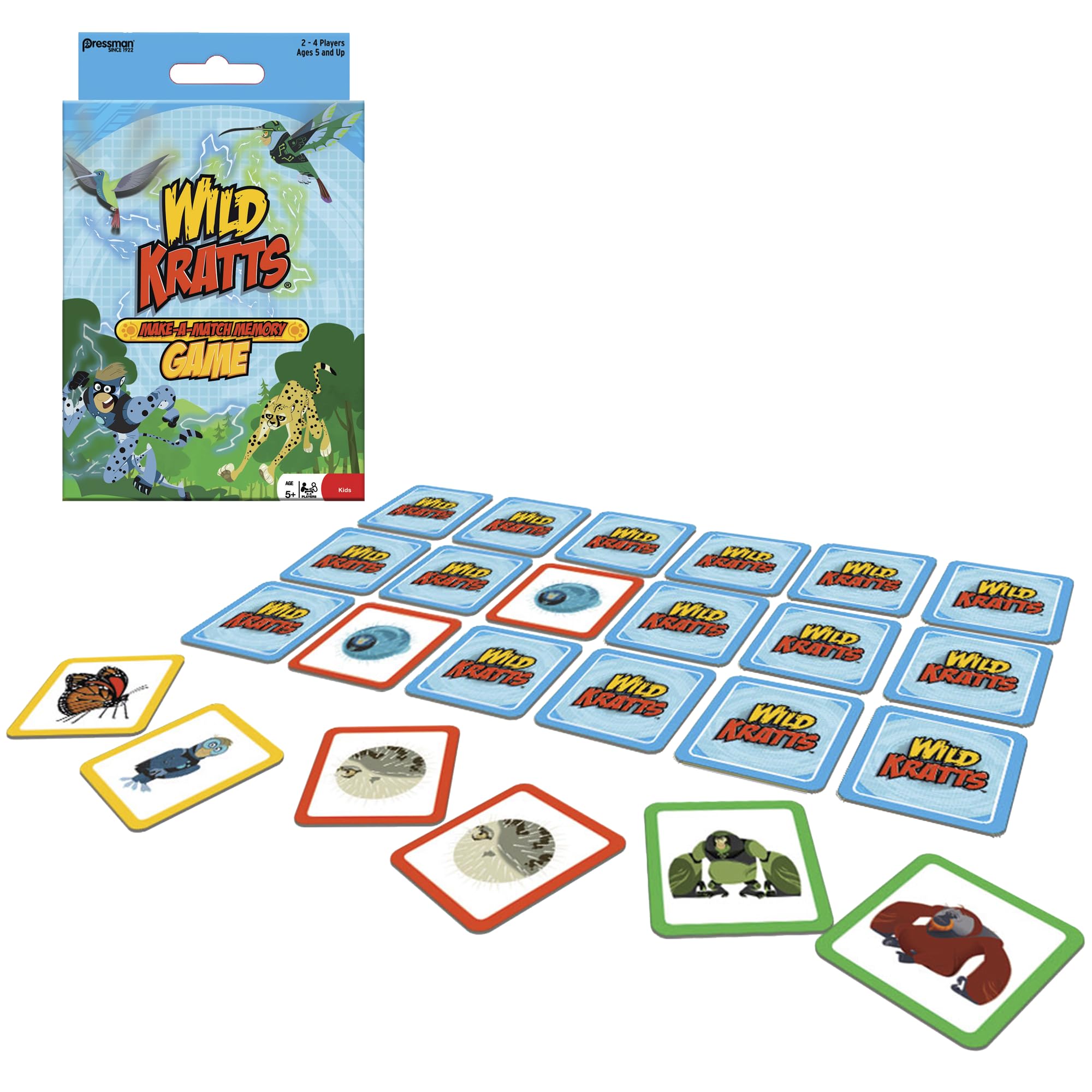 Pressman Wild Kratts Make A Match animal cards boost animal recognition in a fun, fast-paced game.