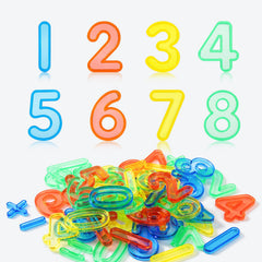 PreTrans 48-pcs numbers and symbols on a light table for engaging early math play.