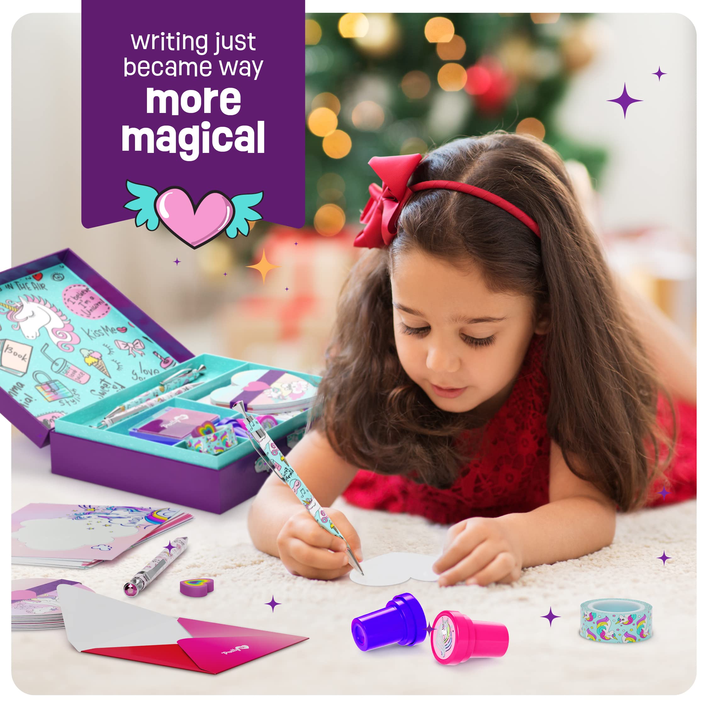 Pretty Me stickers and unicorn tape to decorate letters and crafts.