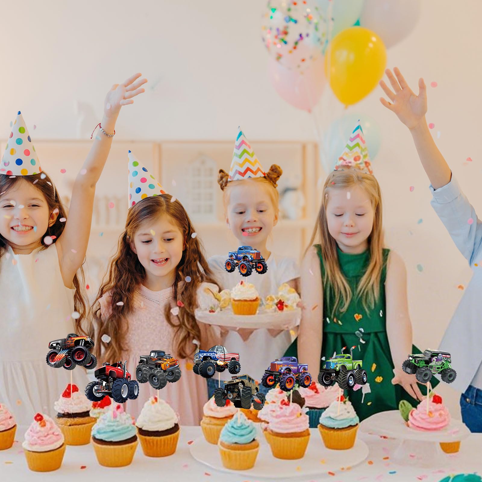 Pretyps monster truck cake decor picks brighten desserts for boys and girls.