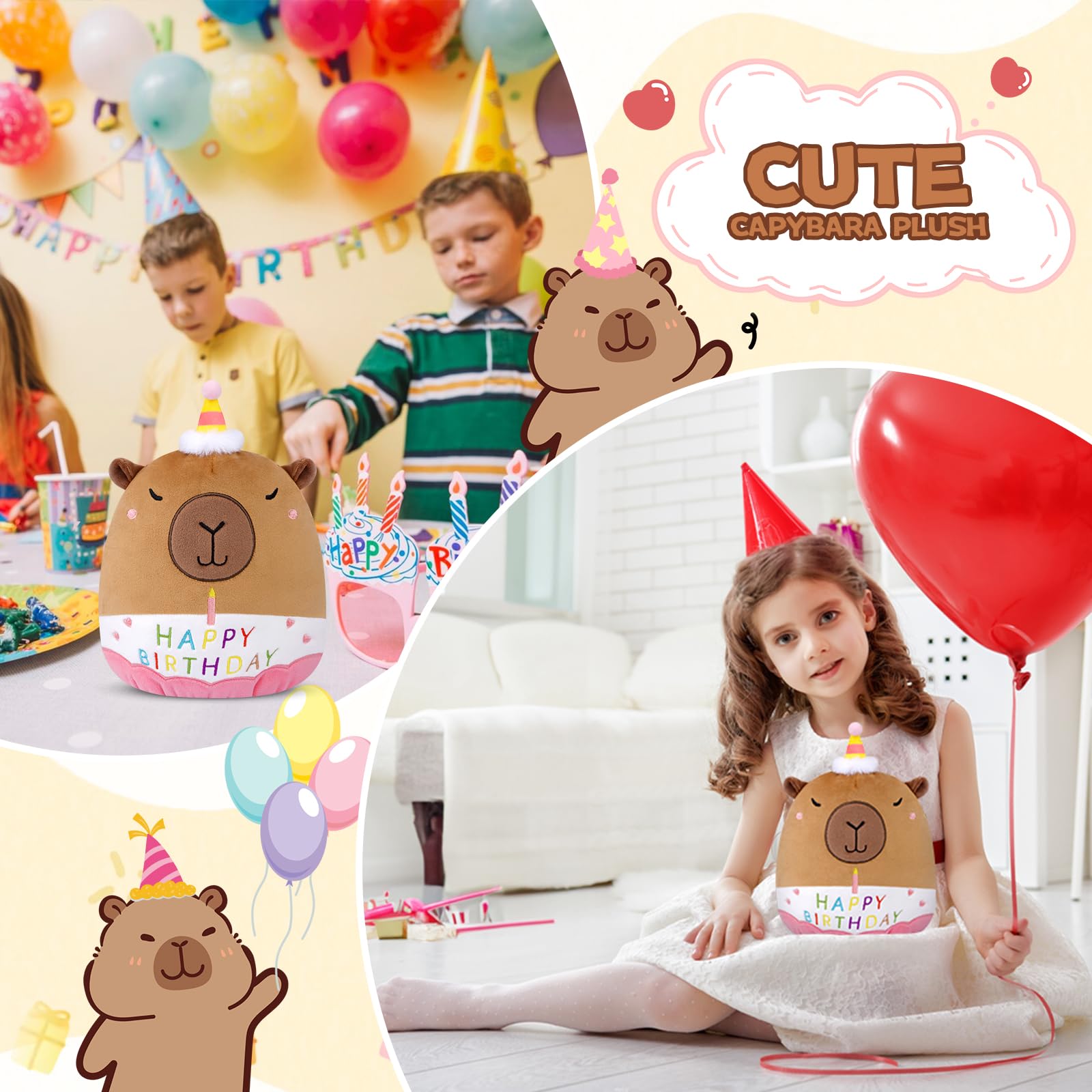 Prewplam Capybara Plush smiling-face, soft toy perfect for comforting bedtime rituals.