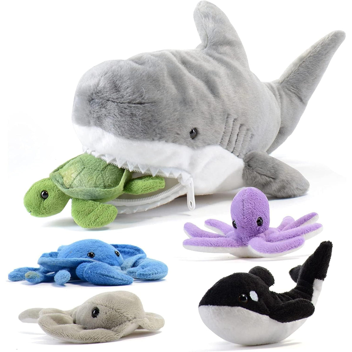 PREXTEX plush shark with five sea animals inside for imaginative adventures