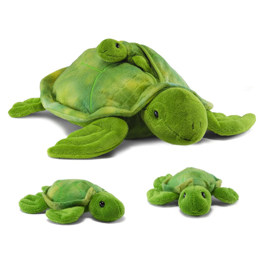 PREXTEX plush turtle set: large mommy with three babies for imaginative play