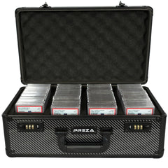 PREZA graded card storage box featuring carbon fiber slab case for collectors