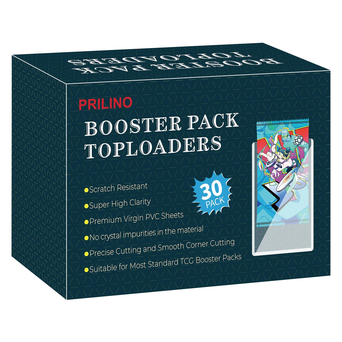 Prilino booster pack toploaders front view protects sealed packs.