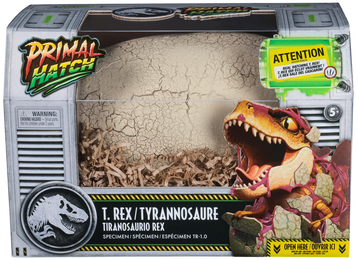 Primal Hatch T-Rex hatching from egg sparks tactile, imaginative play.