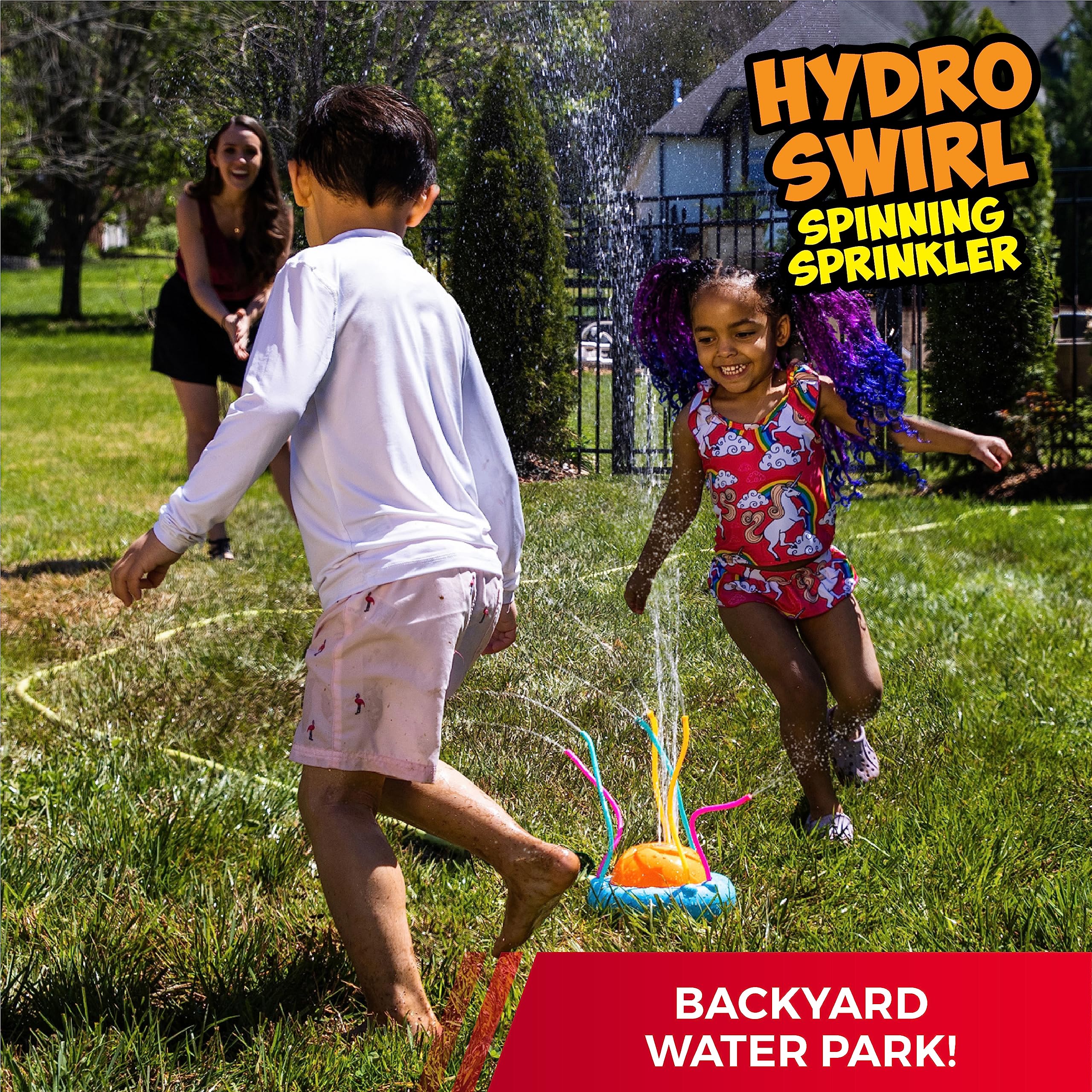 Prime Time sprinkler dome spins to create dynamic water patterns in your yard.