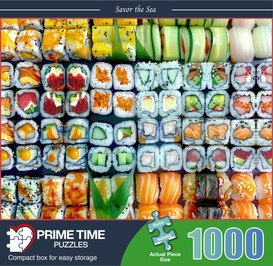 Prime Time Puzzles nigiri art detail with salmon and eel for immersive puzzling