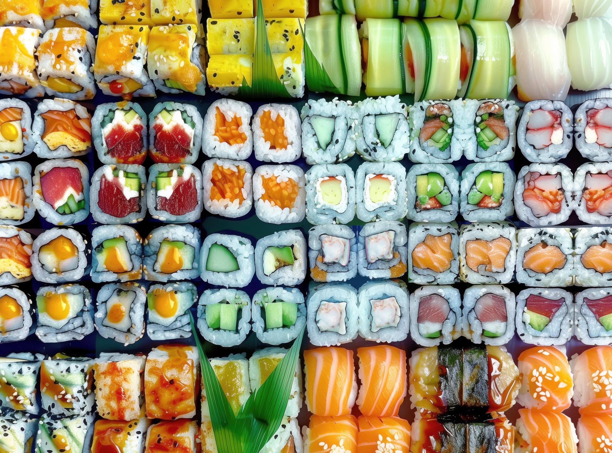 Prime Time Puzzles sushi rolls collage close-up with vibrant colors for relaxing challenge