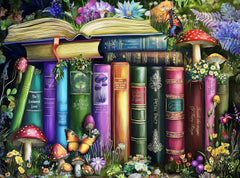 Prime Time Puzzles wildflowers, mushrooms and books in nature showcase a vibrant scene for mindful evenings.