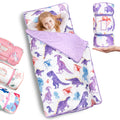 PRIMLECT dinosaur nap mat folded for easy daycare transport.