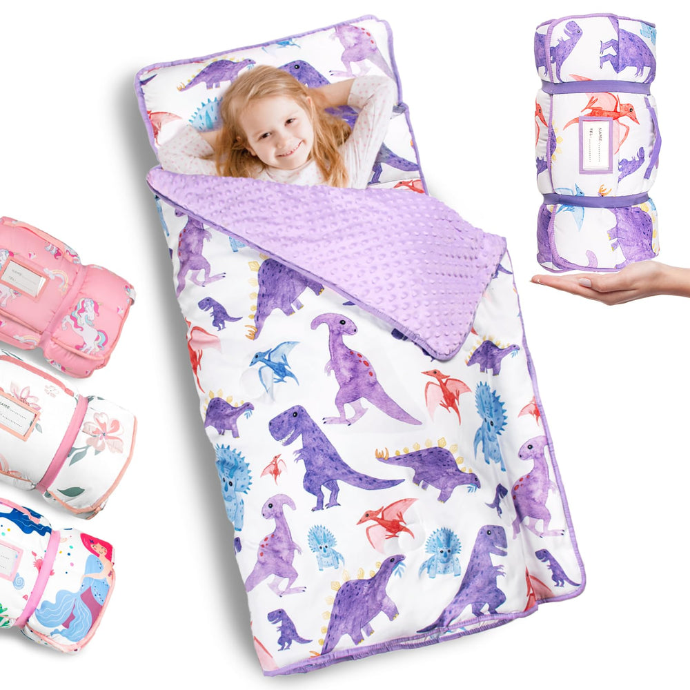 PRIMLECT dinosaur nap mat folded for easy daycare transport.
