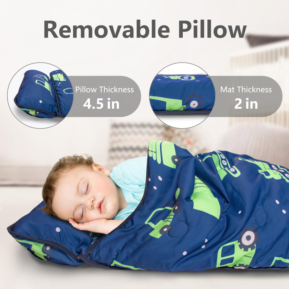 PRIMLECT excavator nap mat with minky blanket; soft touch and cozy nap experience