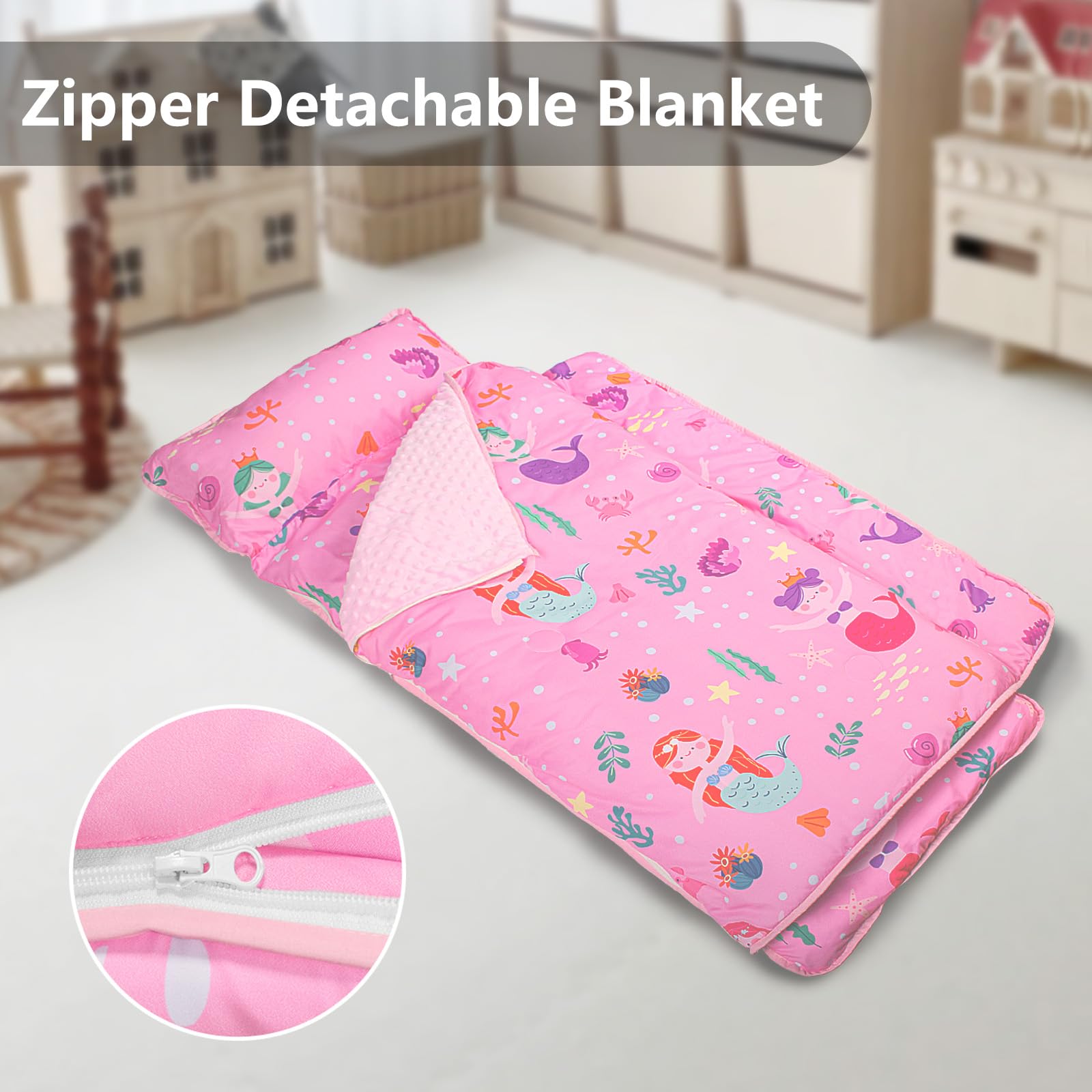 PRIMLECT nap mat demonstrating detachable blanket for easy washing.