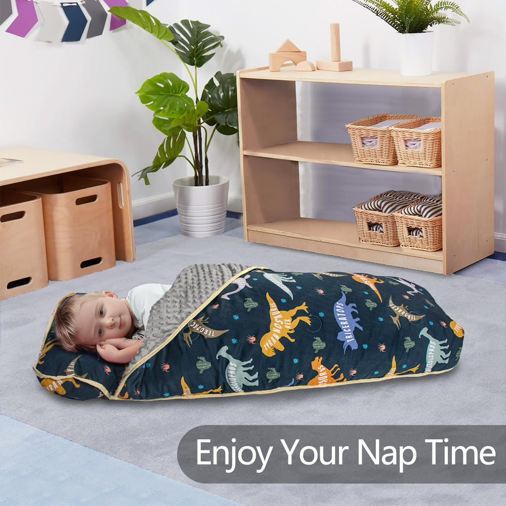 Primlect nap mat with minky blanket showing ultra-soft lining for cozy rest