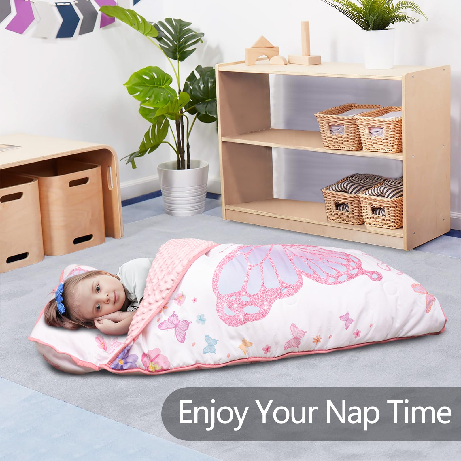 PRIMLECT nap mat with soft minky dot lining for cozy touch.