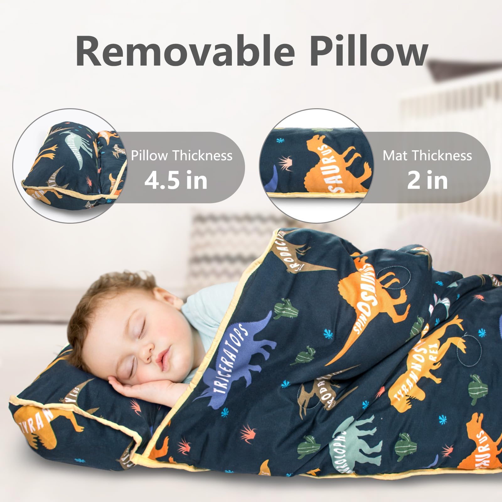 Primlect nap mat roll-up handle enables simple transport between classroom and home