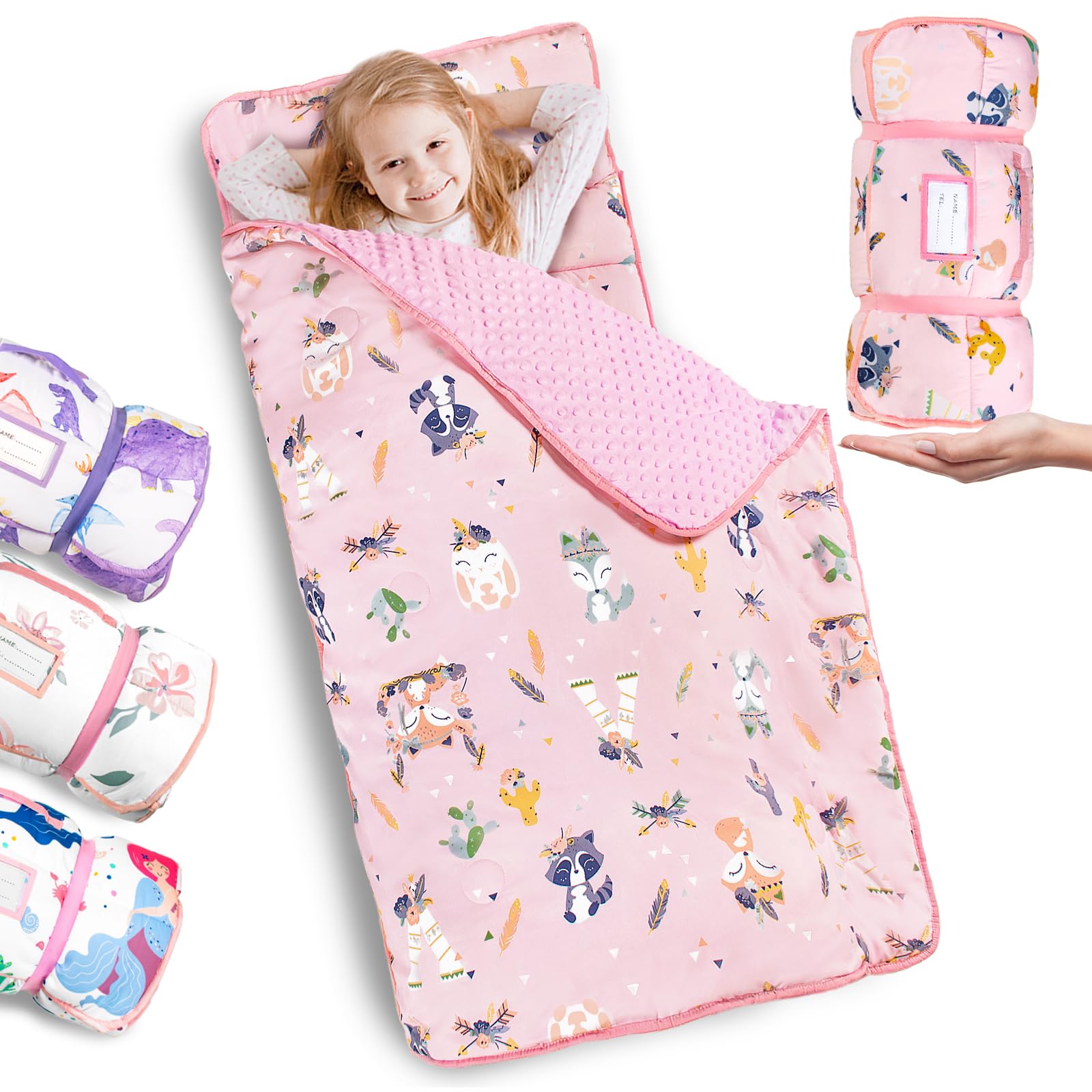 PRIMLECT thickened toddler nap mat with removable pillow for easy rest time.