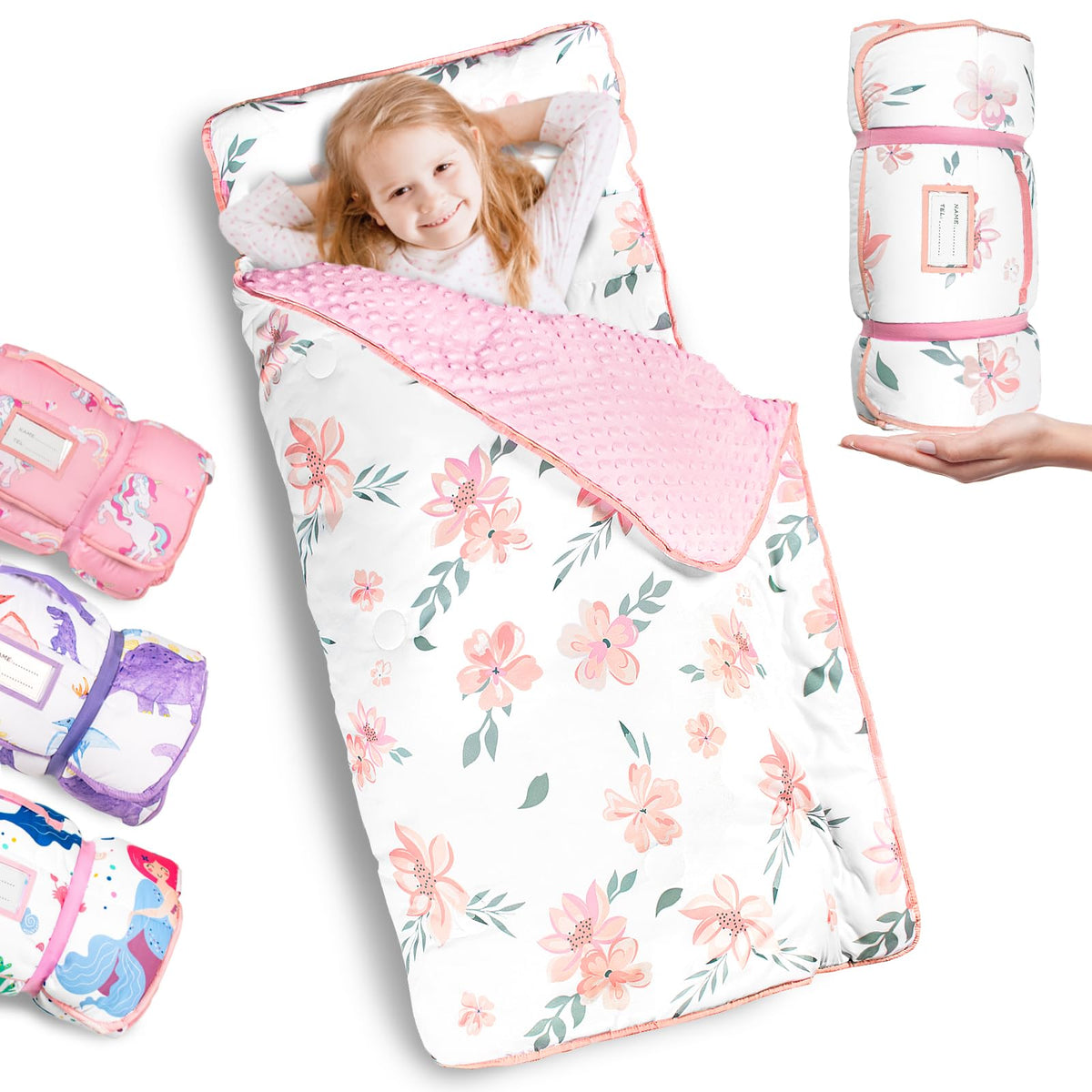 Primlect thickened toddler nap mat rolled up for easy daycare transport